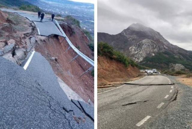 Sikur ka rënë tërmet! Reshjet çajnë në mes rrugën në Lezhë.. (FOTO)