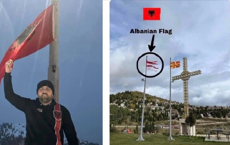 Flet tetovari që ngriti flamurin kombëtar pranë kishës në Kodrën e Diellit..