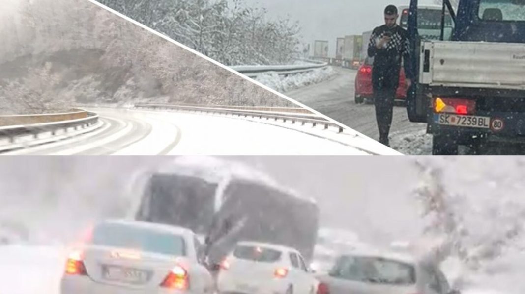 Kaos në Strazhë, reshjet e borës bllokojnë disa kamionë dhe makina..! (VIDEO)