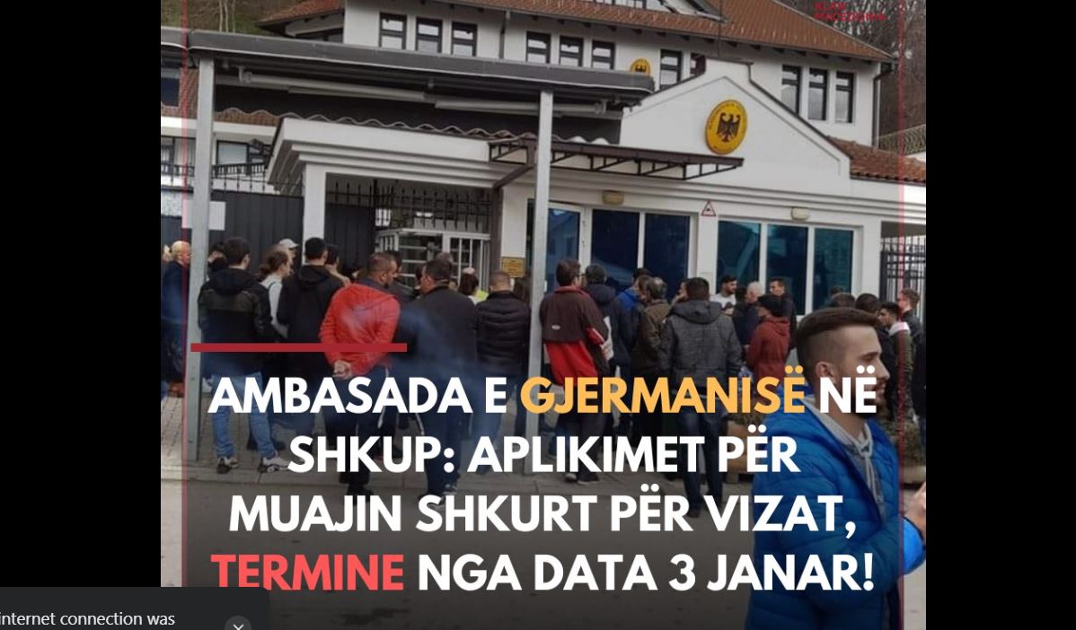 Ambasada e Gjermanisë në Shkup: Aplikimet për muajin shkurt për vizat, termine nga data 3 Janar..!