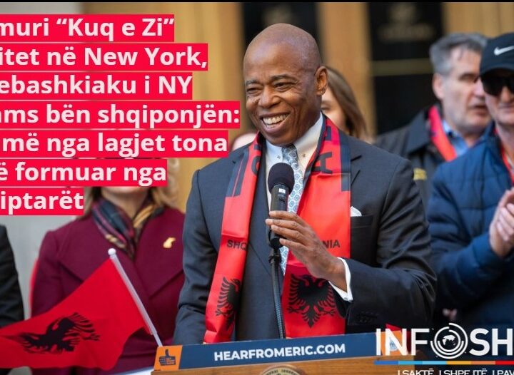 Flamuri “Kuq e Zi” ngritet në New York, kryebashkiaku i NY Adams bën shqiponjën: Shumë nga lagjet tona janë formuar nga shqiptarët