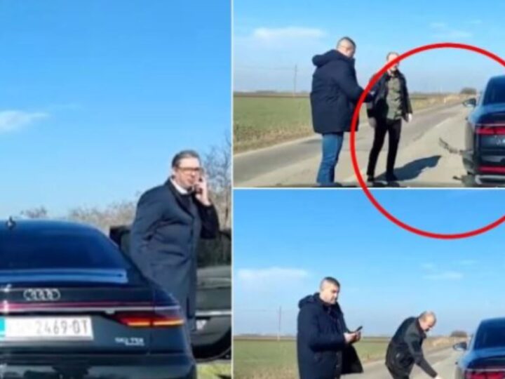 Vuçiq i shpëton aksidentit, makinës i shp’ërthen goma në lëvizje..(VIDEO)