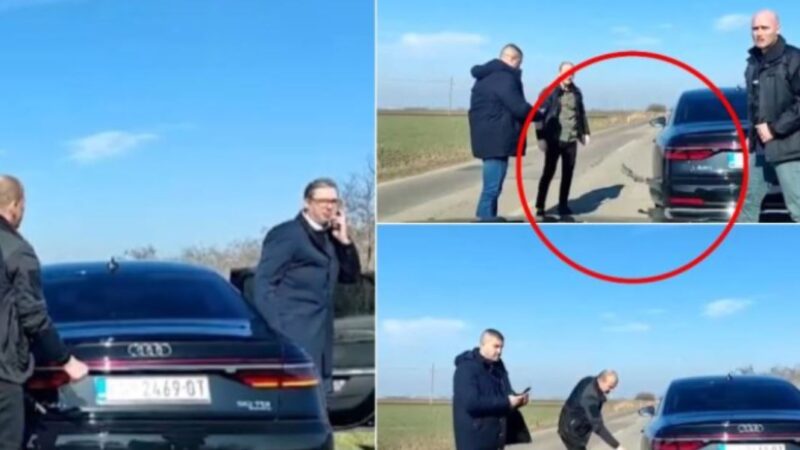 Vuçiq i shpëton aksidentit, makinës i shp’ërthen goma në lëvizje..(VIDEO)