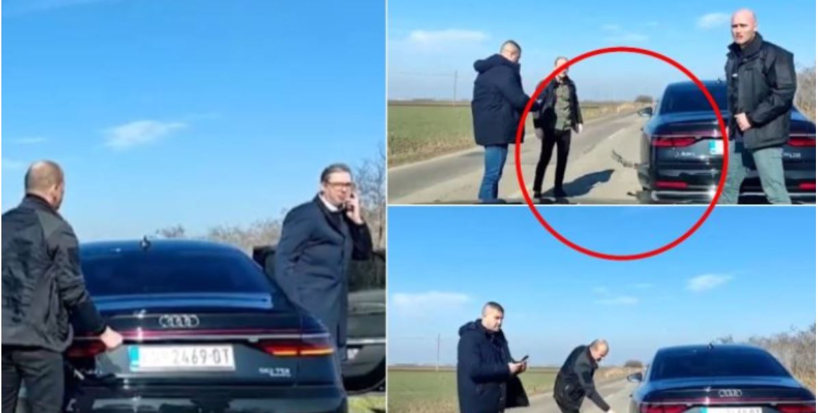 Vuçiq i shpëton aksidentit, makinës i shp’ërthen goma në lëvizje..(VIDEO)