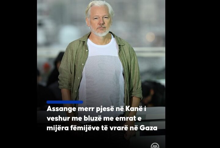 Assange merr pjesë në Kanë i veshur me bluzë me emrat e mijëra fëmijëve të vrarë në Gaza