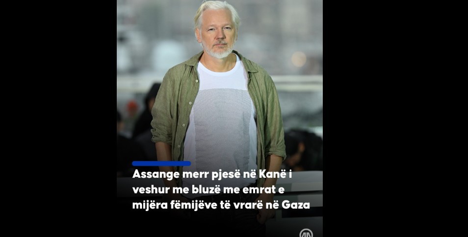 Assange merr pjesë në Kanë i veshur me bluzë me emrat e mijëra fëmijëve të vrarë në Gaza