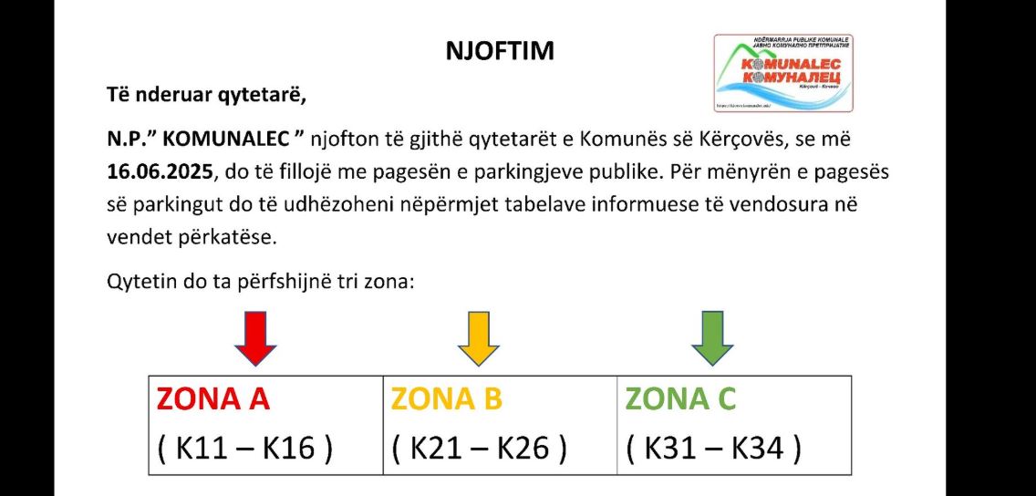 Kërçovë: Duke filluar nga e hëna, tarifat e parkimit do të fillojnë në tre zona..!?