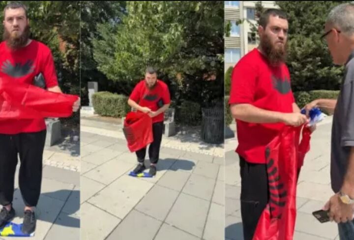 Shkel me këmbë flamurin e Kosovës në mes të Prishtinës, konfrontohet nga një person (VIDEO)