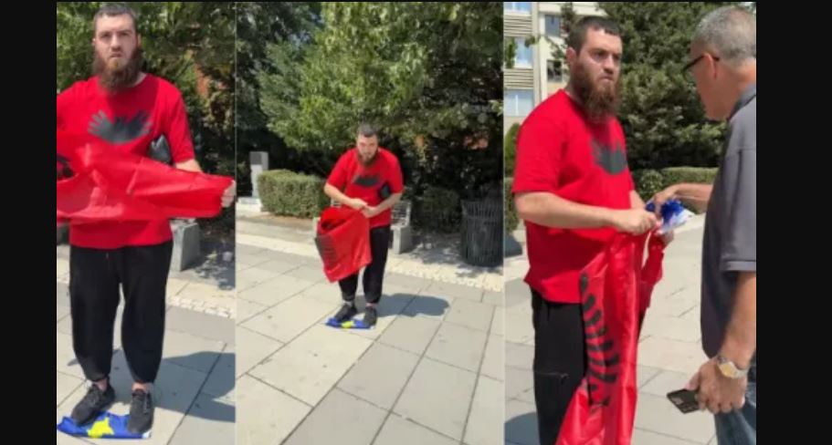 Shkel me këmbë flamurin e Kosovës në mes të Prishtinës, konfrontohet nga një person (VIDEO)