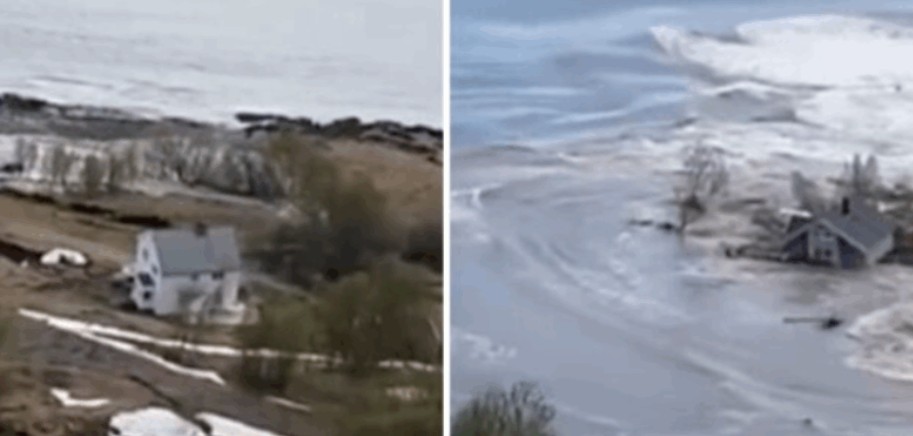 Pamje dramatike nga Norvegjia! Disa shtëpi përpihen nga deti ! (VIDEO)