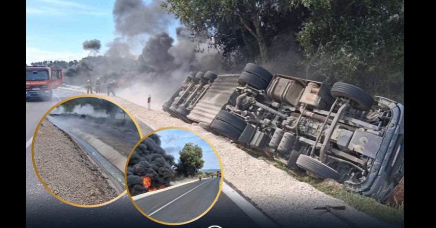 Aksident në Maqedoni ! Përmbyset cisterna me naft !