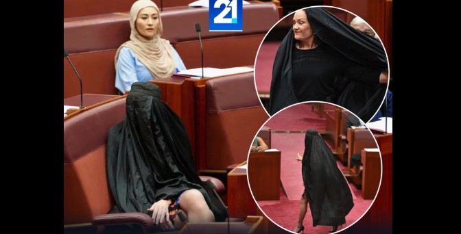 Befason senatorja australiane, hyn në Senat me burka! Revoltohen senatorët myslimanë !