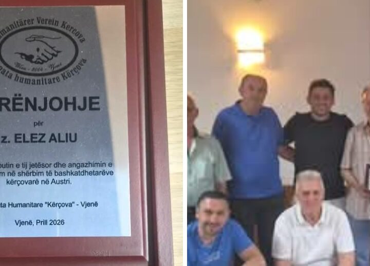 Shoqata Humanitare Kërçova nderon Elez Aliun me Mirënjohje të Veçantë