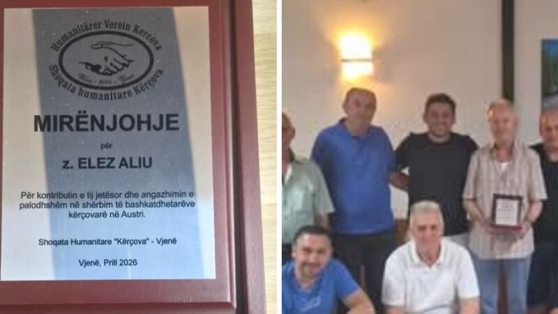 Shoqata Humanitare Kërçova nderon Elez Aliun me Mirënjohje të Veçantë