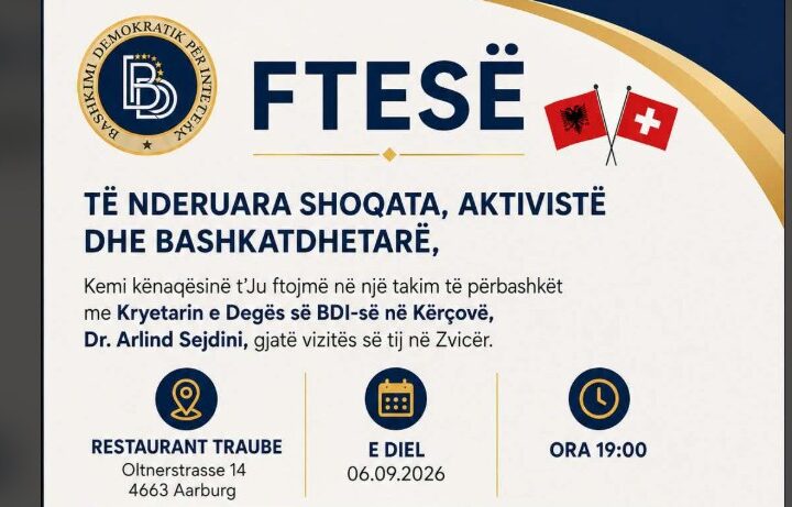 Ftesës për mërgatën e Zvicrës nga BDI dega në Kërçovë