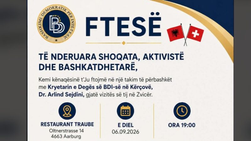 Ftesës për mërgatën e Zvicrës nga BDI dega në Kërçovë