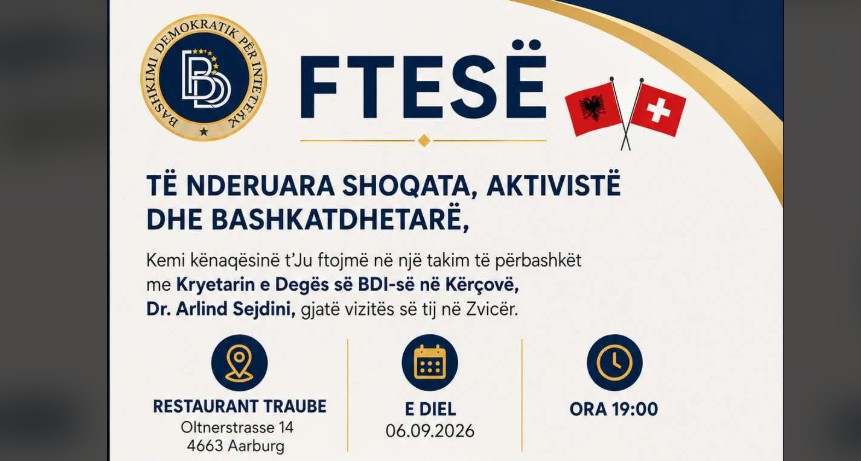 Ftesës për mërgatën e Zvicrës nga BDI dega në Kërçovë