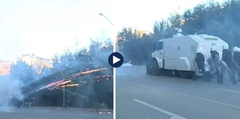 Protestuesit ‘breshëri’ fishekzjarrësh, policia avancon drejt tyre duke nxjerrë autobotin para (VIDEO)
